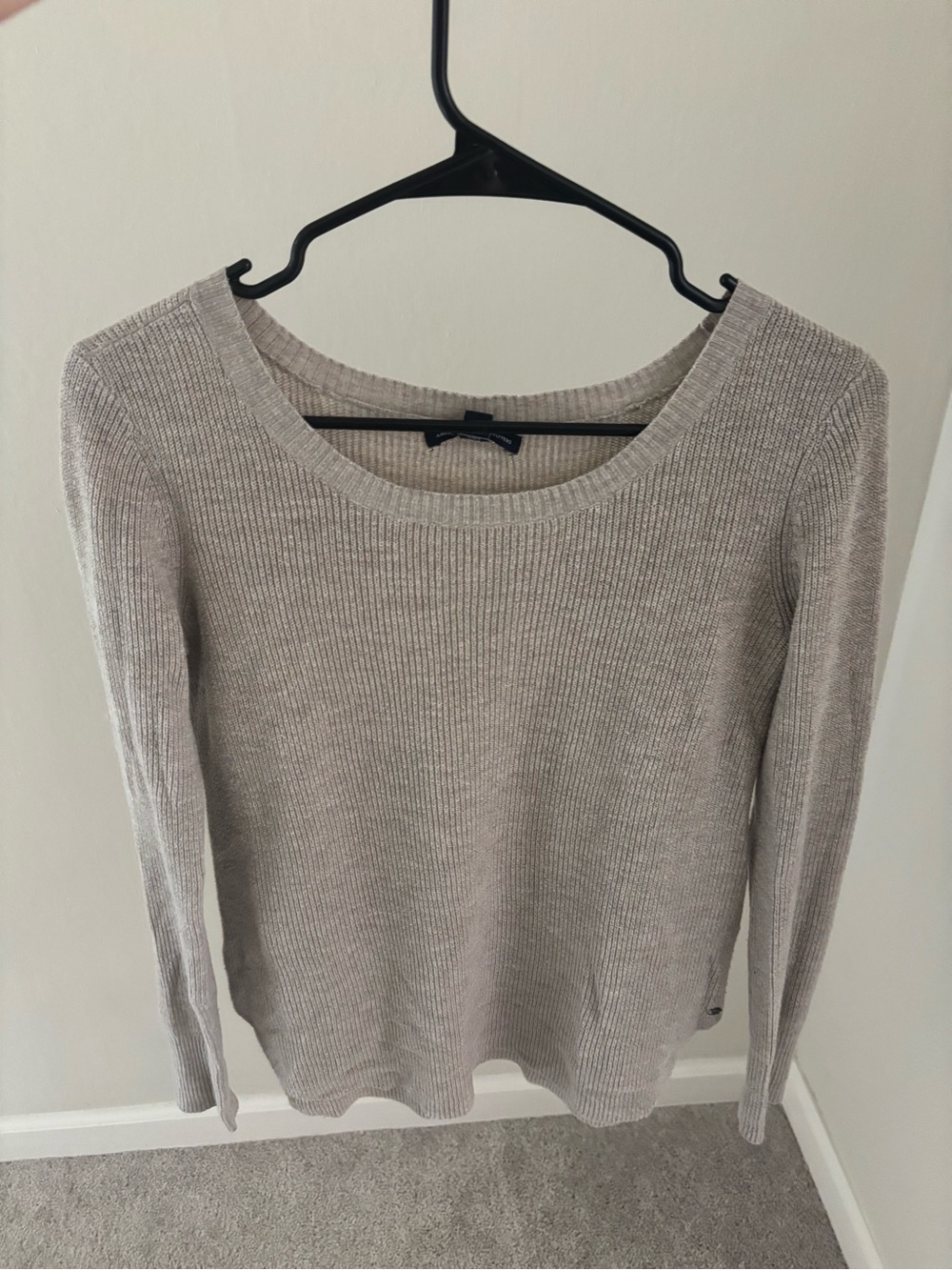 American Eagle Outfitters Light Gray Ribbed Scoop Neck Sweater